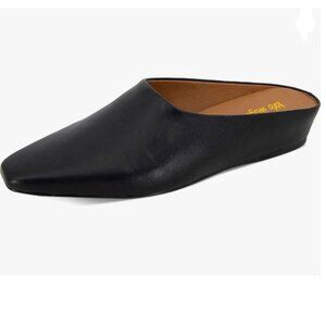 Wo Wagas Black Mules Low Wedge Heels Slippers Square Toe Slip On Shoe Indoor
